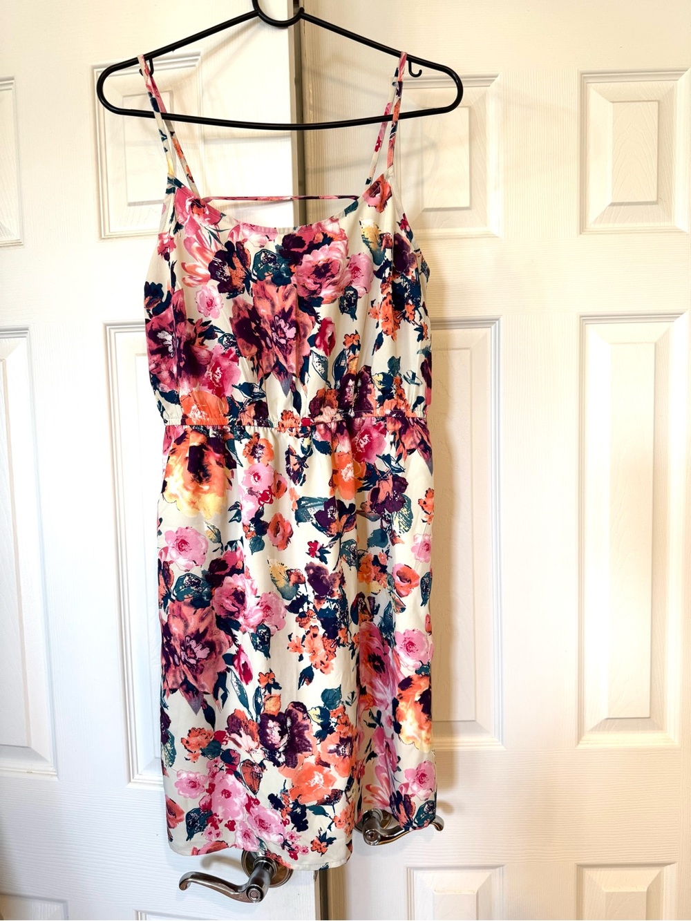 Forever 21 White Floral Mini Dress with Pink, Orange & Navy Flowers